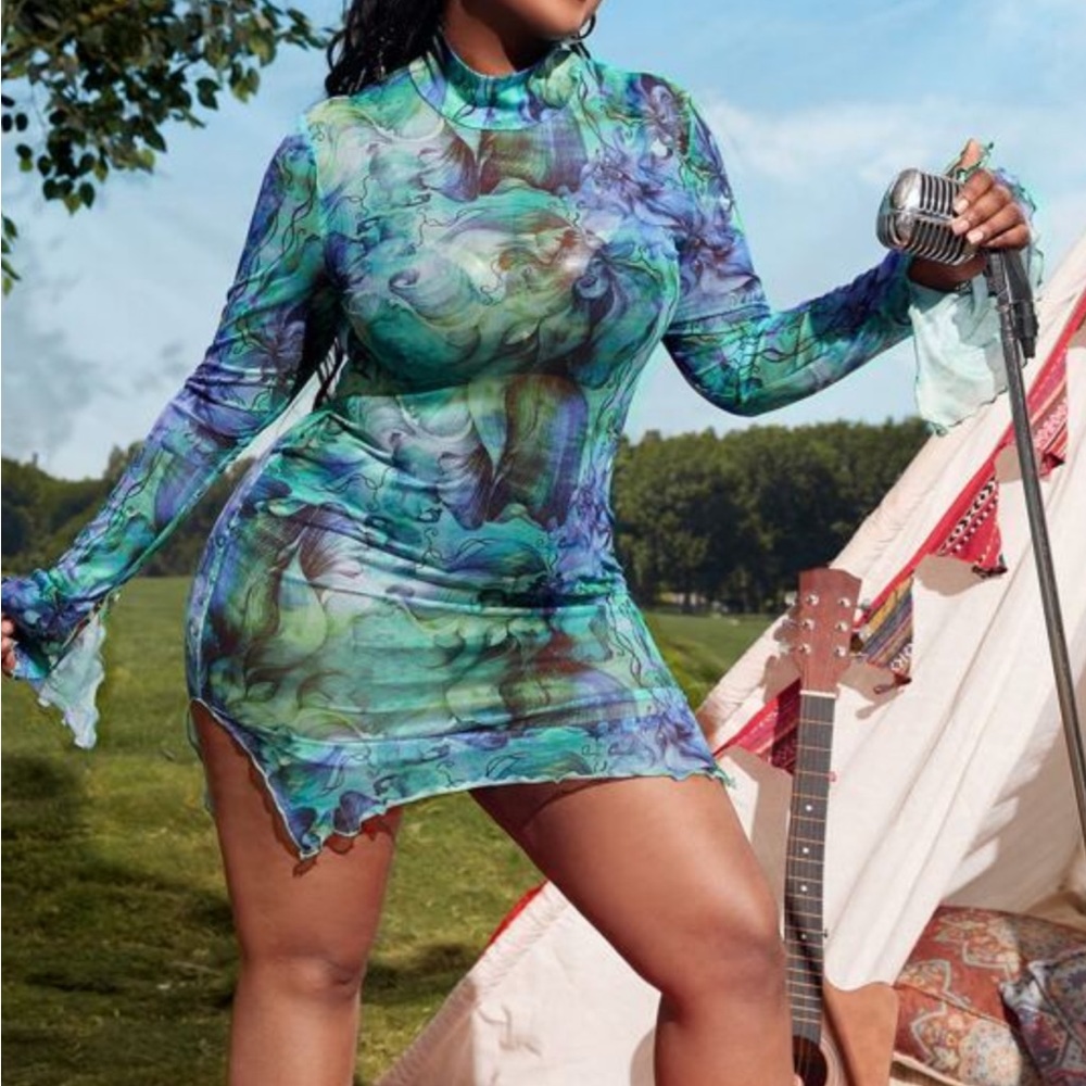 SHEINSXY long sleeve MESH DRESS